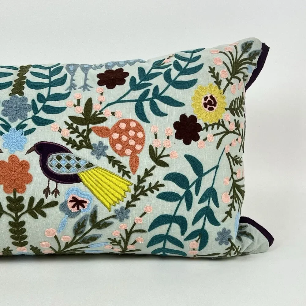 Elle Tahari Home Embroidered Pillow & Insert Rectangular Birds Florals 14
